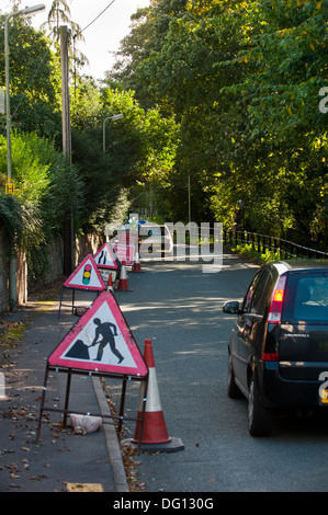 Baumaßnahmen in einem Land Lane, Shifnal, Shropshire, England Stockfoto