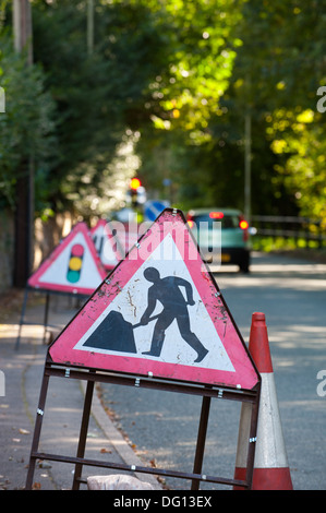 Baumaßnahmen in einem Land Lane, Shifnal, Shropshire, England Stockfoto