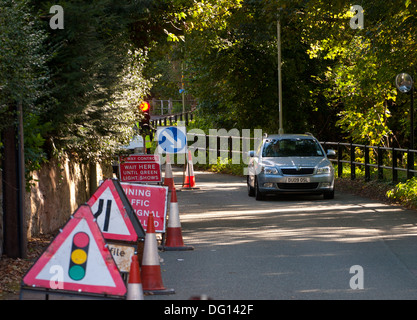 Baumaßnahmen in einem Land Lane, Shifnal, Shropshire, England Stockfoto