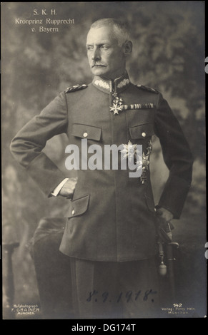 AK S.K.H. Kronprinz Rupprecht von Bayern, Standportrait, Uniform, Abzeichen; Stockfoto