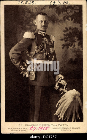 AK S.K.H. Kronprinz Rupprecht von Bayern, Uniform, Federhelm; Stockfoto