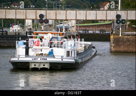 Große Güter Schiff (GMS) "Lady Anna" ex-Hasselt, Belgien, Eintritt in die Schlösser Heidelberg, Baden-Württemberg, Deutschland Stockfoto