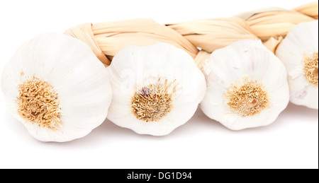 Knoblauch Zopf isoliert auf weiss Stockfoto