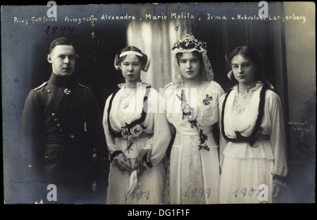 AK Prinz Gottfried, Alexandra, Marie Melita, Irma, Adel Hohenlohe Langenburg; Stockfoto