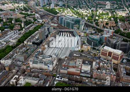 Paddington Bahnhof aus der Luft in Westlondon. Stockfoto