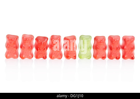 Gummibärchen Bonbons Zeile, Unterschied Konzept Stockfoto