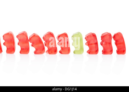 Gummibärchen Bonbons Zeile, Unterschied Konzept Stockfoto