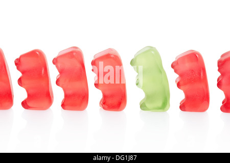 Gummibärchen Bonbons Zeile, Unterschied Konzept Stockfoto