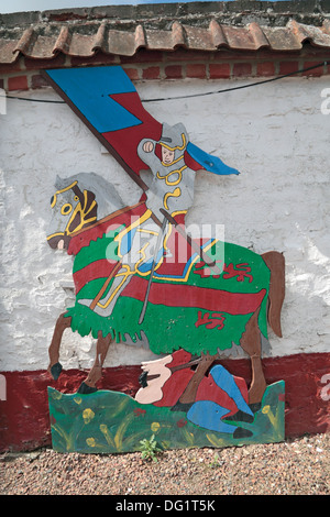 Französischer Adliger Figur in Azincourt (Agincourt), Ort der Schlacht 1415, Nord-Pas-de-Calais, Frankreich. Stockfoto