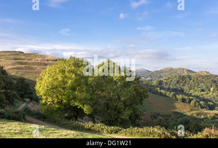 Blick nach Norden entlang der Malvern Hills aus Herefordshire Beacon, Herefordshire, England, UK Stockfoto