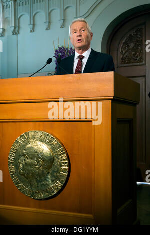 Oslo, Norwegen. 11. Oktober 2013. Das norwegische Nobel-Komitee Bekanntgabe der Gewinner des 2013-Nobelpreis für den Frieden auf einer Pressekonferenz am Nobel-Institut in Oslo, Norwegen, am 11. Oktober 2013 © Scott London/Alamy Live News Stockfoto