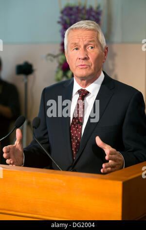 Oslo, Norwegen. 11. Oktober 2013. Das norwegische Nobel-Komitee Bekanntgabe der Gewinner des 2013-Nobelpreis für den Frieden auf einer Pressekonferenz am Nobel-Institut in Oslo, Norwegen, am 11. Oktober 2013 © Scott London/Alamy Live News Stockfoto