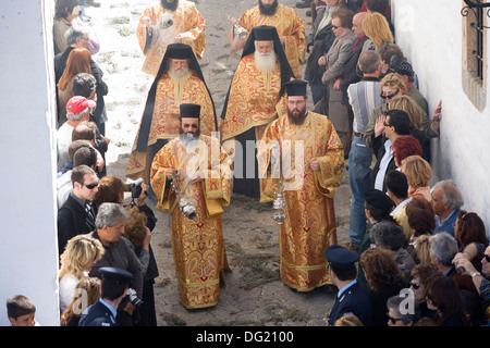 Europa, Griechenland, Dodekanes, Insel Patmos, Chora, orthodoxe Ostern, Gründonnerstag, Darstellung des letzten Abendmahls Stockfoto