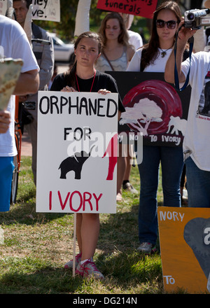 Elefant März Demonstranten protestieren gegen Wilderei für Elfenbein - Washington, DC USA Schilder hochhalten Stockfoto