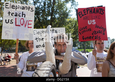 Elefant März Demonstranten protestieren gegen Wilderei für Elfenbein - Washington, DC USA Schilder hochhalten Stockfoto