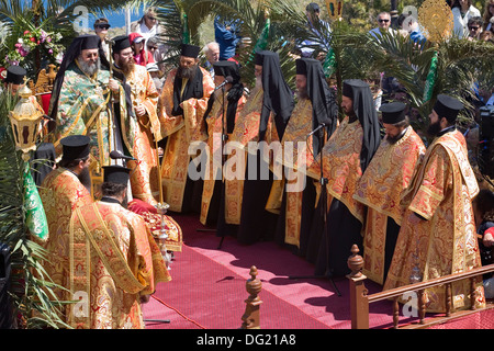 Europa, Griechenland, Dodekanes, Insel Patmos, Chora, orthodoxe Ostern, Gründonnerstag, Darstellung des letzten Abendmahls Stockfoto