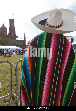 Rückansicht von Mann mit Poncho und sombrero Stockfoto