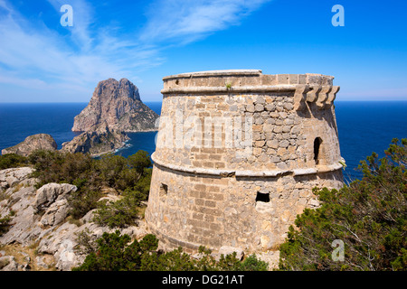Ibiza Es Vedra Aussicht vom Torre des Savinar Turm San Jose in Balearen Stockfoto