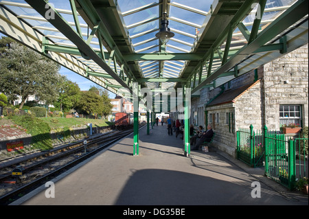 Die Plattform am Bahnhof Swanage, Dorset, Großbritannien Stockfoto