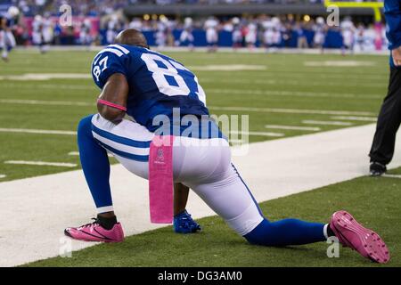 Indianapolis, OH, USA. 6. Oktober 2013. 6. Oktober 2013: Indianapolis Colts Wide Receiver Reggie Wayne (87) erstreckt, während die NFL-Spiel zwischen den Seattle Seahawks und die Indianapolis Colts im Lucas Oil Stadium in Indianapolis, IN. Die Indianapolis Colts gegen die Seattle Seahawks 34-28. © Csm/Alamy Live-Nachrichten Stockfoto