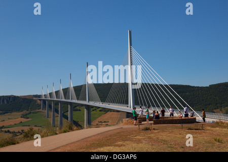 Viadukt von Millau, Viaduc de Millau, Architekt Norman Foster und Ingenieur Michel Virlogeux Stockfoto