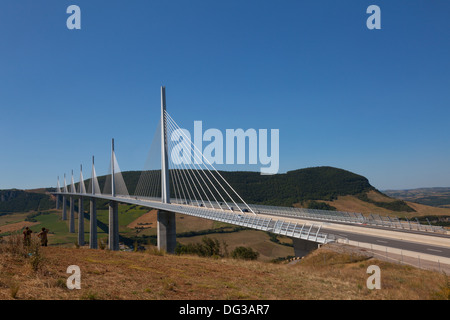 Viadukt von Millau, Viaduc de Millau, Architekt Norman Foster und Ingenieur Michel Virlogeux Stockfoto