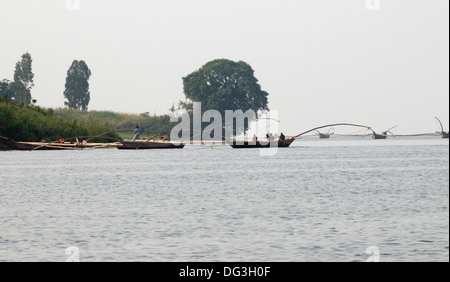 Flotte von Fischerbooten gemeinsam mit erweitert Polen Schleppnetzen der Netze am Kivu-See in Ruanda Zentralafrika Stockfoto