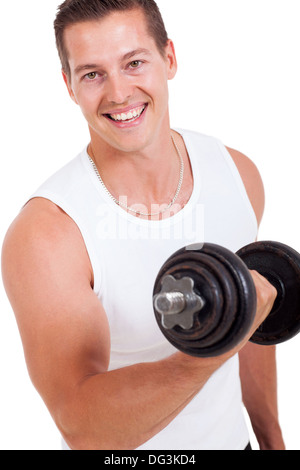 Porträt von attraktiven jungen Mann mit Hanteln trainieren Stockfoto