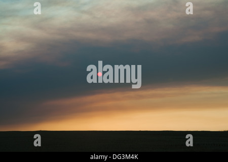 Rauch gefüllten Himmel im Osten Oregons, aus einem Wald Feuer außer Kontrolle geraten. Stockfoto