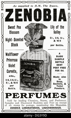 Original 1900er Jahren Werbung Werbung ZENOBIA Parfüm. Magazin Anzeige ca. 1908 Stockfoto
