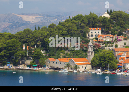 Blick auf die Altstadt, Stadt, Cavtat, Dubrovnik Riviera, Dalmatien, Dalmatien, Kroatien, Europa Stockfoto