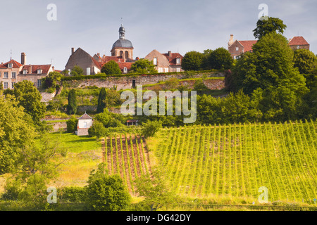 Die Weinberge von Le Clos unten Hügel Dorf von Vezelay im Burgund, Frankreich Stockfoto