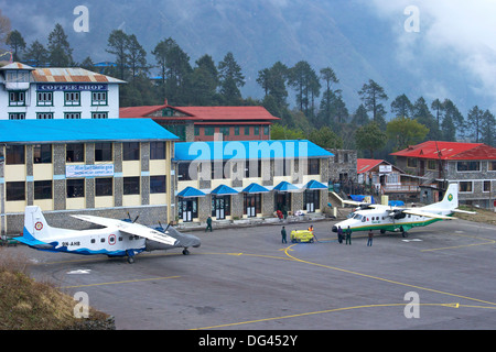 Tara Air DHC-6 Twin Otter Flugzeug, Tenzing-Hillary Airport, Lukla, Nepal, Asien Stockfoto