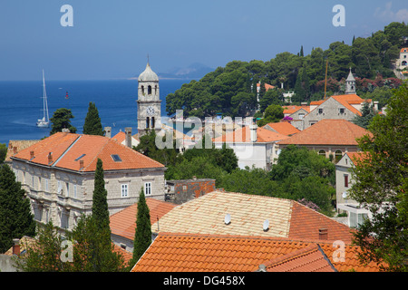 Blick auf die Altstadt von Cavtat, Cavtat, Dubrovnik Riviera, Dalmatien, Dalmatien, Kroatien, Europa Stockfoto