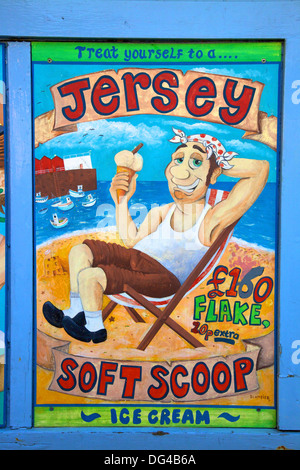 Humorvolle Beschilderung an die hungrigen Mann Cafe, Rozel Bay, Jersey, Kanalinseln, Europa Stockfoto