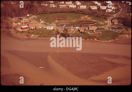 LUFTAUFNAHME VON UNSERE WASSER-FILTERANLAGE. EROSION UND VERSCHLAMMUNG VERFÄRBEN FLUSSES UNSERE 547257 Stockfoto