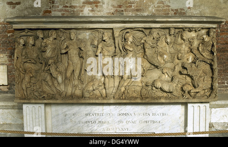 Hippolyt und Phaedra Sarkophag. Späten römischen Stil. Friedhof von Pisa. Italien. Stockfoto