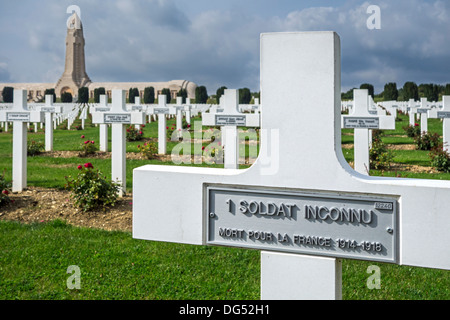 Ersten Weltkrieg ein Grab des unbekannten französischen Soldaten, Beinhaus von Douaumont und Soldatenfriedhof, Schlacht um Verdun, Argonne, Frankreich Stockfoto