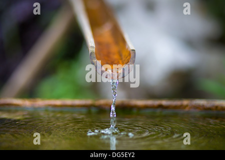 Traditionelle Bambus-Brunnen mit Wasser in einem Tempel in Hangzhou, China Stockfoto
