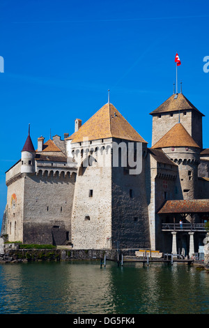 Schloss Chillon am Genfer See, in der Nähe von Montreux Stockfoto