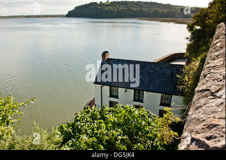 Ansicht von Dylan Thomas Bootshaus in der Stadt Laugharne, der Geburtsort von dem Dichter Dylan Thomas, Wales UK Stockfoto