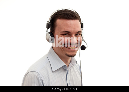 Porträt des jungen glücklich Telefonistin Stockfoto