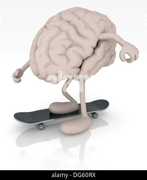 menschlichen Gehirns mit Armen und Beinen auf Skateboard, 3d illustration Stockfoto