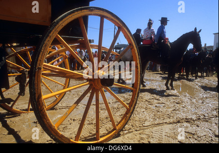 El Rocío Romería Wallfahrt, "Romeros´Pilgrims in El Rocio, Almonte, Huelva Provinz, Andalusien, Spanien Stockfoto