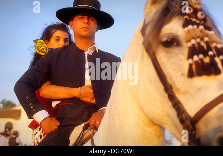 El Rocío Romería Wallfahrt, "Romeros´Pilgrims in El Rocio, Almonte, Huelva Provinz, Andalusien, Spanien Stockfoto