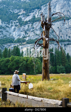 Frau malt die Landschaft im Yosemite Nationalpark, Kalifornien Stockfoto