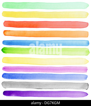Aquarell handgemalte Pinselstriche, Banner. Isoliert auf weißem Hintergrund. Selbst gemacht. Stockfoto