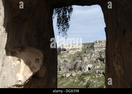 Verlassene Höhlenwohnungen, Torrente Gravina di Matera di Sassi, Basilikata, Italien Stockfoto
