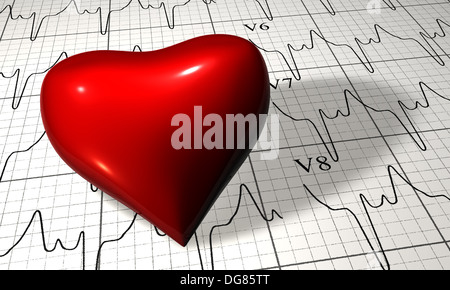 Symbol des Herzens liegen auf EKG-Diagramm Stockfoto
