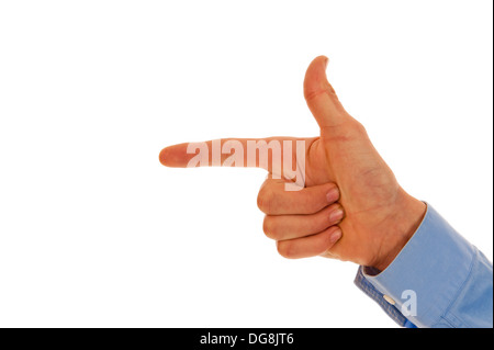 Männliche Hand repräsentieren die Nummer zwei mit Fingern isoliert in weiß Stockfoto